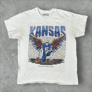 Dead Threads University Of Kansas KU Jayhawks Size Large Skull Y2K White T-Shirt